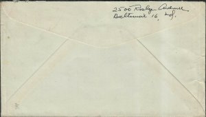 1951 Prexie Cover 15c Baltimore MD Airmail