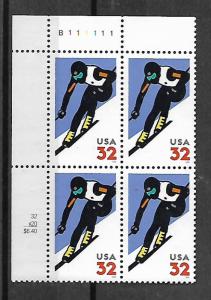 UNITED STATES , 3180 , MNH , PLATE BLOCK , UL , ALPINE SKIING
