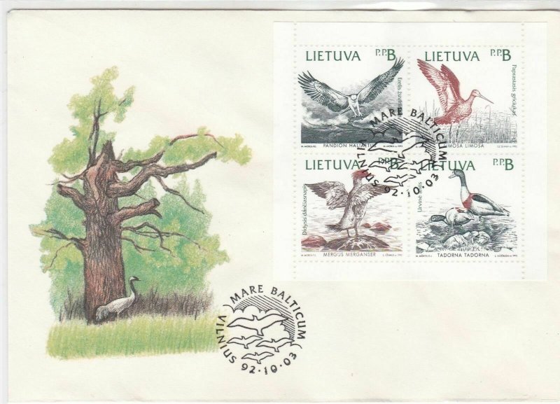 Lithuania 1992 Tree Picture Birds Cancel Mixed Birds Stamps FDC Cover Ref 29606