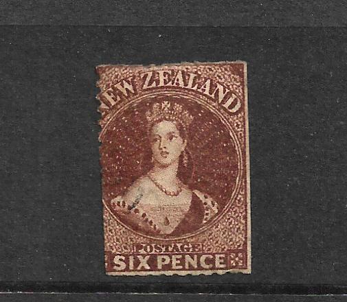 NEW ZEALAND 1864  6d  RED BROWN  FFQ  MH  NZ WMK  CP A5FX   SG 108 CHALON