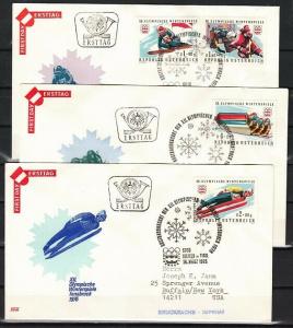 Austria, Scott cat. B331-B334. Innsbruck Winter Olympics. 3 First day covers. ^