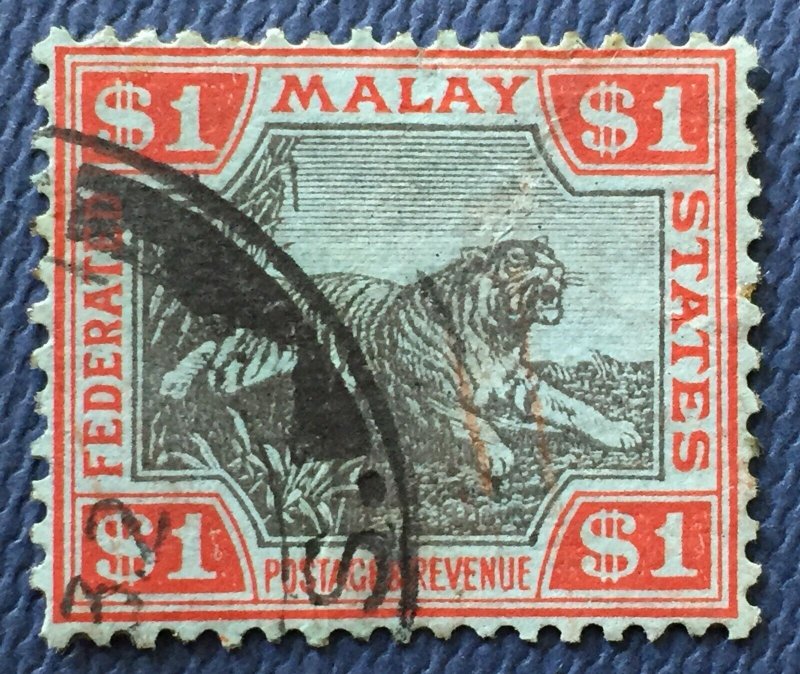 Malaya Federated Malay States FMS 1931 Tiger $1 Fine Used SG#77 M5182