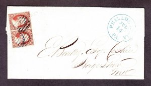 US 10 3c Washington Pair on Cover (FLS) w/ Blue Philadelphia, PA CDS SCV $700