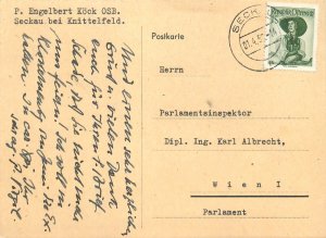 E0061 Austrian Postal Stationery Card correspondence Seckau to Vienna 1952