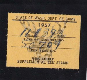 1957 WA State: Resident Supplement Elk Stamp, Wooten #21, Used (43613)