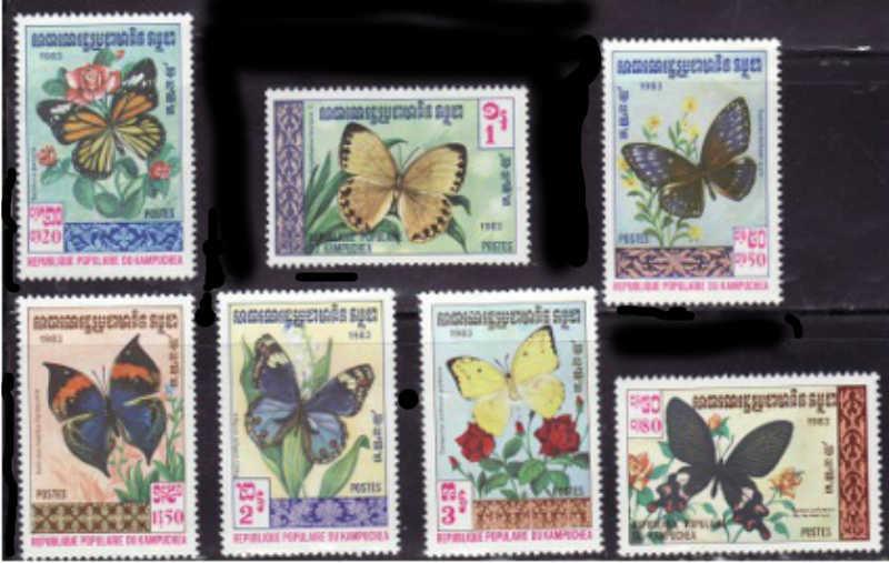 WD03/15/21-Cambodia - 1983 Butterflies - 7 Stamp Complete  Set  - 386-92