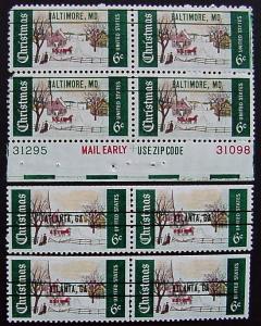 USA, Scott 1384 Precancels, all 4 cities, in pairs and a block