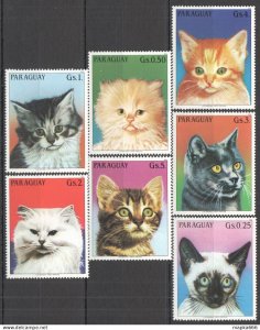 Pec150-151 1984 Paraguay Fauna Pets Cats Domestic Animals Set Mnh