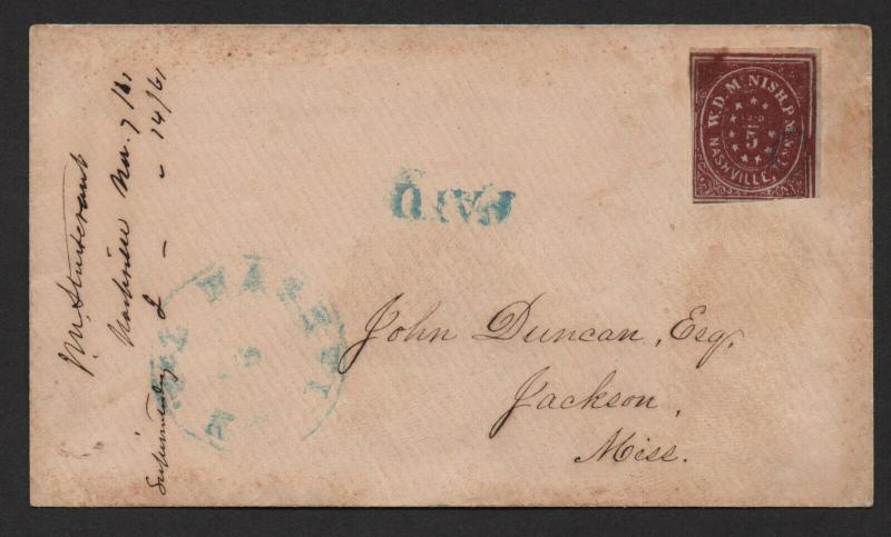 $Nashville Tenn. CSA Sc#61x2 Provisional cover Nov. 7, 1861 embossing PF Cert.