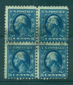 USA 1913-15 Sc#428 5c blue Washington Perf 10 Wmk S/L Blk 4 FU lot69012