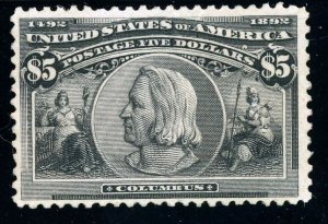 USAstamps Unused FVF US 1893 $5 Columbian Expo Scott 245 RG SCV $1300+ 