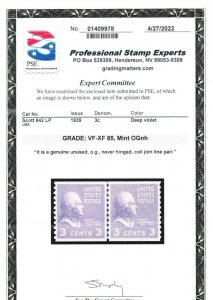 MOstamps - US #842 Mint OG NH LP Grade 85 with PSE Cert - Lot # MO-3515 SMQ $30 