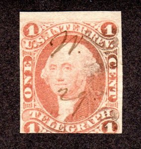 US Revenue Stamps, Scott # R4a used 1c Telegraph Cat = $ 900.00  Lot 230736