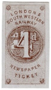 (I.B) London & South Western Railway : Newspaper Ticket 4d (proof)