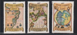 Brazil Sc 1239-1241 MNH. 1972 Maps of Brazil & The Americas, cplt set, VF