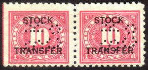 1918, US 10c, Stock Transfer, Used pair, Sc RD5