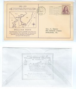 US 724 1932 3c William Penn arrives in America on an addressed FDC with a New Castle, DE cancel & a cachet by an unknown publish