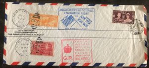 1937 London England Anglo Amer Goodwill Coronation Flight Cover to New York USA