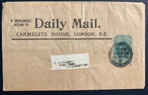 1904 London England Daily Mail Wrapper Postal Stationery Cover To Luxembourg