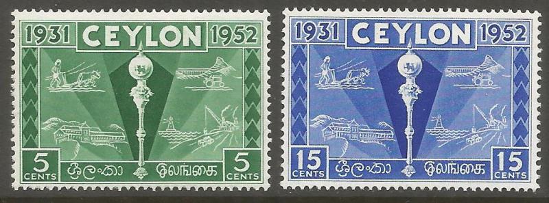 CEYLON  315-316  MINT HINGED, MACE AND SYMBOLS OF INDUSTRY