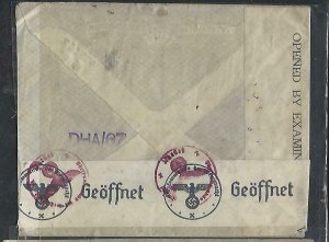 INDIA  (PP0711B)  1942 KGVI 3 1/2A CENSOR, GERMAN, COVER TO SWITZERLAND