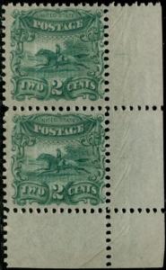 #113-E3d PLATE ESSAY ON STAMP PPR F-VF OG NH PERF/GRILL L.R CORNER MARGIN BP9322