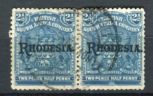 RHODESIA; 1909 early Springbok Optd. issue fine used 2.5d. Pair