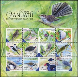 Vanuatu 2012 Sc 1036a Bird Fantail Shrikebill Heron Petrel Pigeon Dove CV $52.50