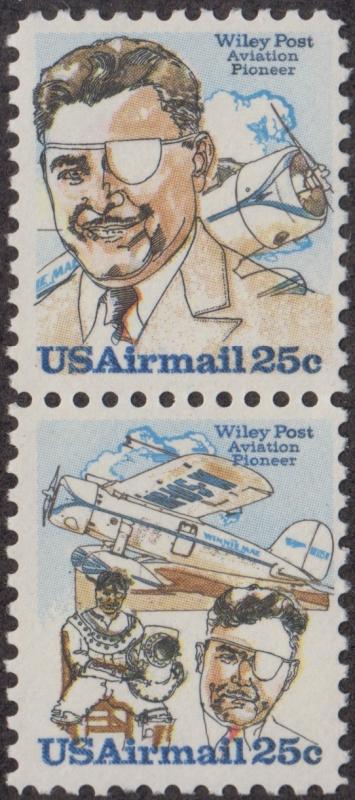 United States Scott #C95 #C96 25¢ Wiley Post mint vertical pair VF MNH