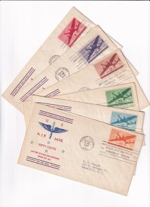 1941 Set of 6 Air Mail FDC Cachets from different cities (F32444)