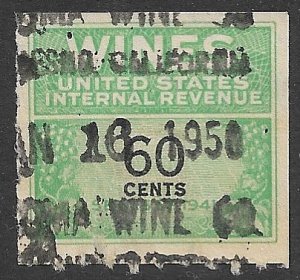 USA REVENUES 1942 60c Cordials Wines Revenue Sc RE140 VFU Grapes Topical