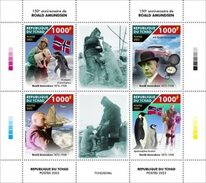 Chad - 2022 Explorer Roald Amundsen - 4 Stamp Sheet - TCH220238a