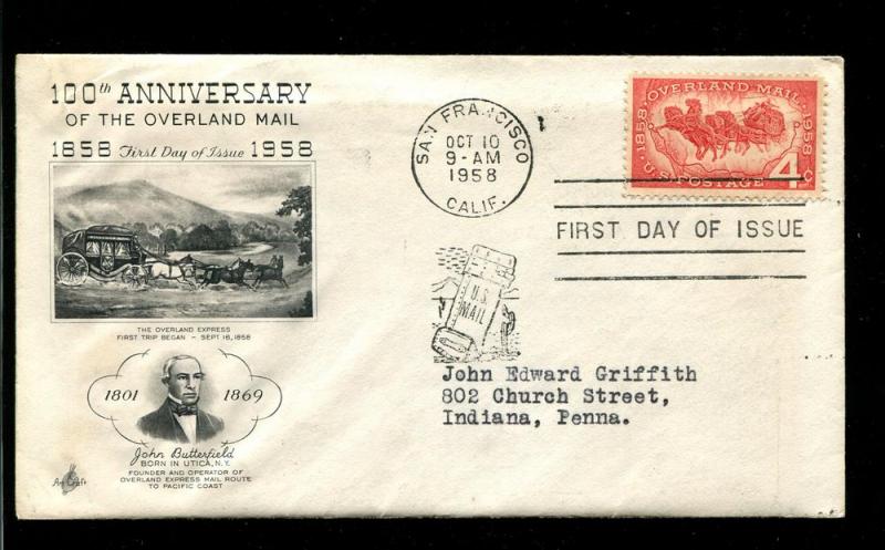 US 1120 ADDR 100th Anniv Overland Mail ArtCraft