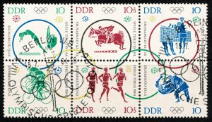 GERMANY DDR 1964 OLYMPIC GAMES TOKYO USED (VFU) BLOCK of 6 SG E760-E765 SUPERB