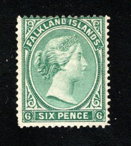 Falkland Islands SC #3  F/VF, Unused, No Gum, 6p green, CV $125.00  .....1930003