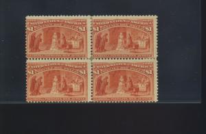 241 Columbian $1 High Value Mint Block of 4 Stamps (Bz 1058)