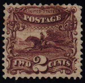 US Scott #113 - F - No Gum - 2c Horse and Rider - Pictorial - Brown - 1869