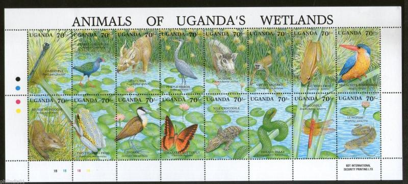 Uganda 1991 Wetlands Fauna Wildlife Animals Birds Sheetlet Sc 857 MNH #15128B