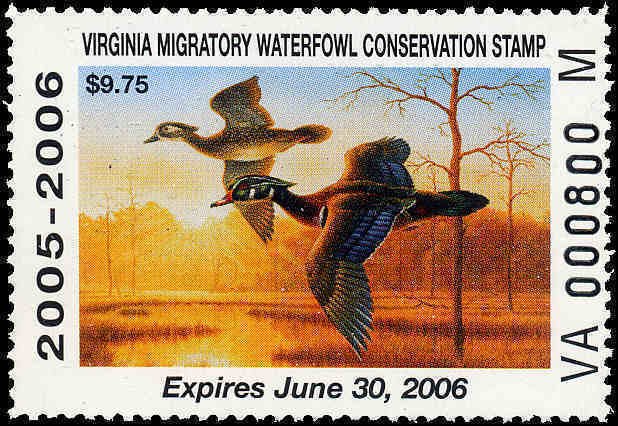 VIRGINIA #18 (M SUFFIX) 2005 STATE DUCK WOOD DUCKS by Guy Crittenden