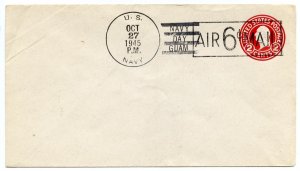 2c envelope uprated 6c airmail used Navy Day Guam, 1945