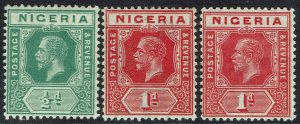 NIGERIA 1914 KGV 1/2D AND 1D BOTH SHADES WMK MULTI CROWN CA