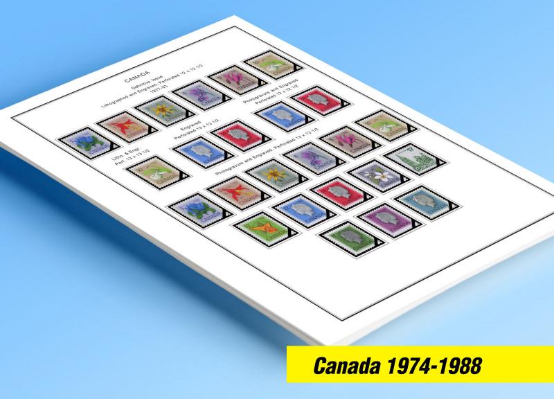 COLOR PRINTED CANADA 1974-1988 STAMP ALBUM PAGES (51 illustrated pages)