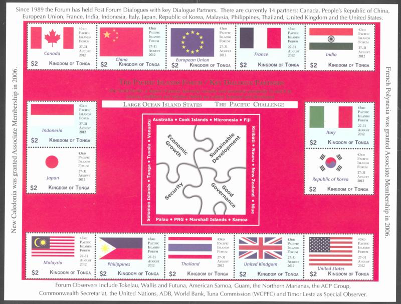 TONGA  Scott 1190-1191 Flag stamp sheets 2012 Forum CV$70