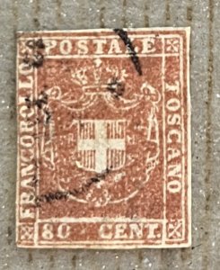 Tuscany 22 / 1860 Pale Red Brown Coat of Arms Italian States Stamp,  Used