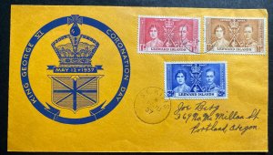 1937 St Kitts Leeward Island First Day Cover To USA King George VI Coronation