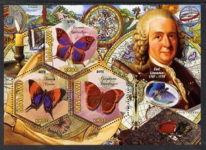 MALAWI - 2012 - Butterflies, Carl Linnaeus - Perf 3v Sheet - MNH - Private Issue