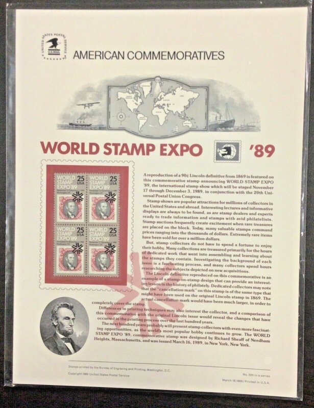 Commemorative Panel #326  World Stamp Expo #2410  25 c   1989