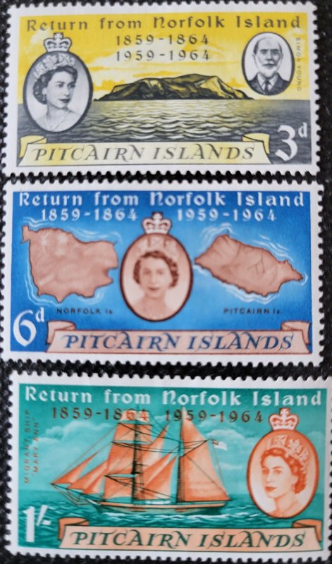 Pitcairn Is., 1961, set of 3, Return from Norfolk Is., MH,SCV$2.70