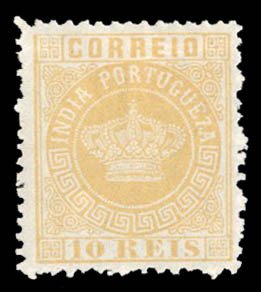 Portuguese Colonies, Portuguese India #57 Cat$13.50, 1877 10r yellow, hinged