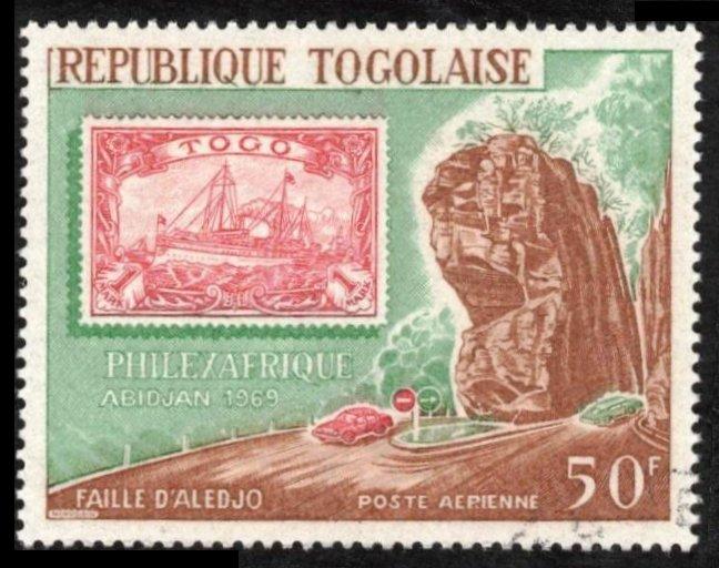 TOGO 1969 #C104 AIRPHILEXAFRIQUE, STAMP ON STAMP KAISER'S YACHT ALEDJO FAULT